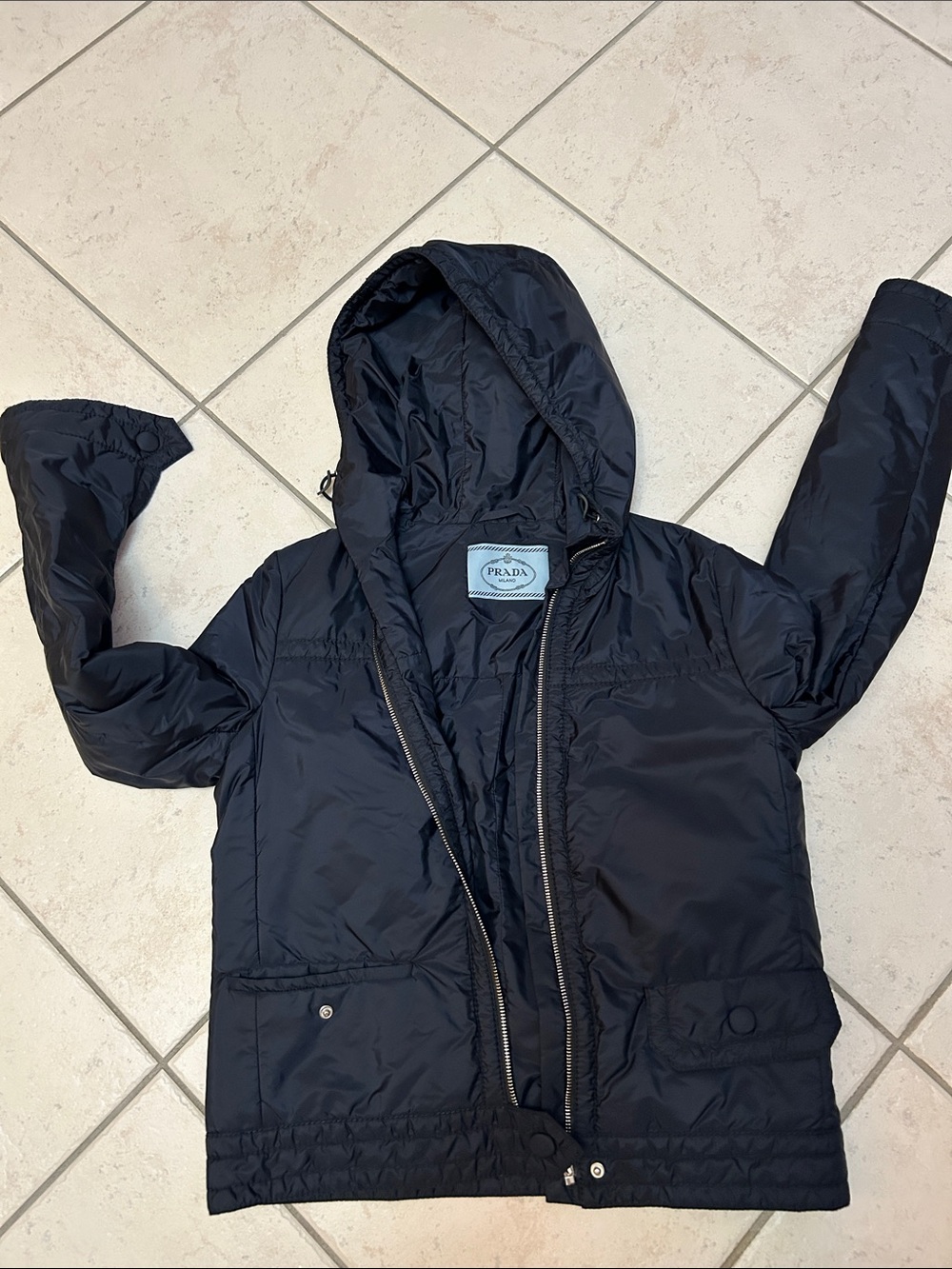Prada  Woman’s Hooded Puffer Jacket in Navy